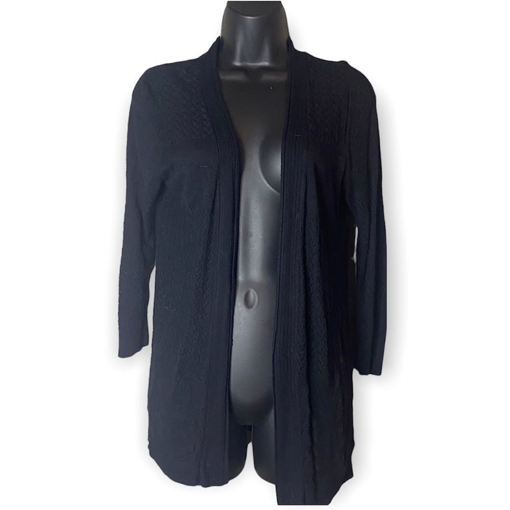 Croft & Barrow Petite Black Open Knit 3/4 Sleeve Cardigan